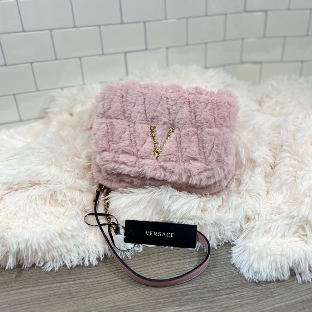 Versace Pink Virtus Faux Fur Crossbody Bag
